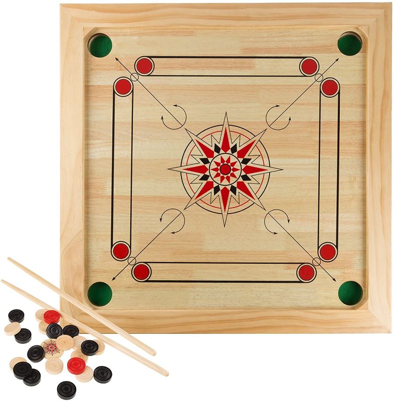 Photo 1 of **MISSING ONE CUE STICK*
Carrom Board Game Classic Strike and Pocket Table Game with Cue Sticks, Coins, Queen and Striker for Adults, Kids, Boys and Girls by Hey! Play!
