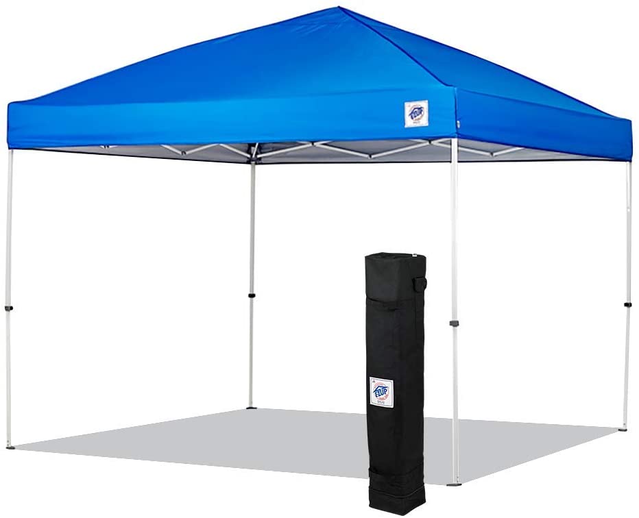 Photo 1 of **DAMAGE**
E-Z UP Envoy Instant Shelter Canopy, 10' x 10', Roller Bag, 4-Piece Spike Set, Recreational Grade Royal Blue Top
