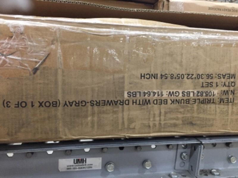 Photo 3 of **INCOMPLETE** BOX 1 OF 3 ONLY** BOX 2 OF 3 AND 3 OF 3 MISSING **
Twin Over Twin Bunk Beds with 2 Drawers Attaching A Twin Loft Bed Frame, Triple Beds for Kids, L-Shaped Bed Frame with Safety Ladder and Guardrail, Grey
