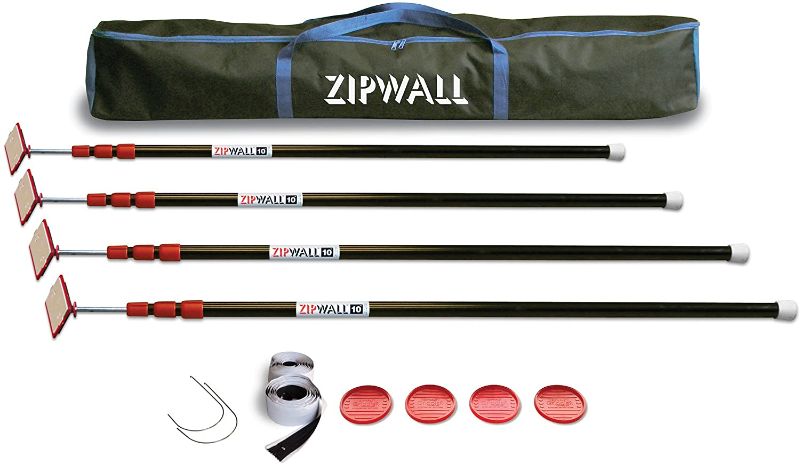 Photo 1 of **USED, INCOMPLETE**
ZIPWALL ZP4 ZipPole 10 Foot Spring Barrier (Pack of 4) Loaded Poles for Dust Barriers, 4 Pack, Black
