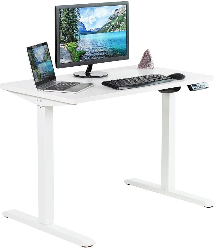 Photo 1 of **PARTS ONLY** INCOMPLETE**
VIVO Electric Height Adjustable 43 x 24 inch Stand Up Desk, White Solid One-Piece Table Top, White Frame, Standing Workstation with Memory Preset Controller, DESK-KIT-1W4W
