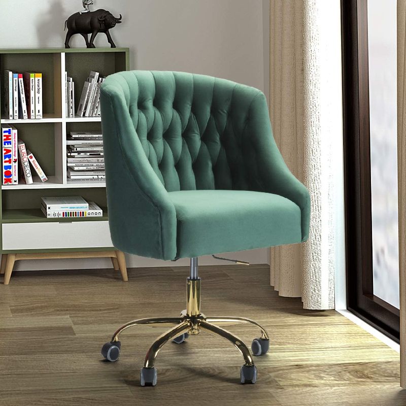 Photo 1 of Velvet Tufted Velvet Upholstery Desk Chair for Home Office - Green
