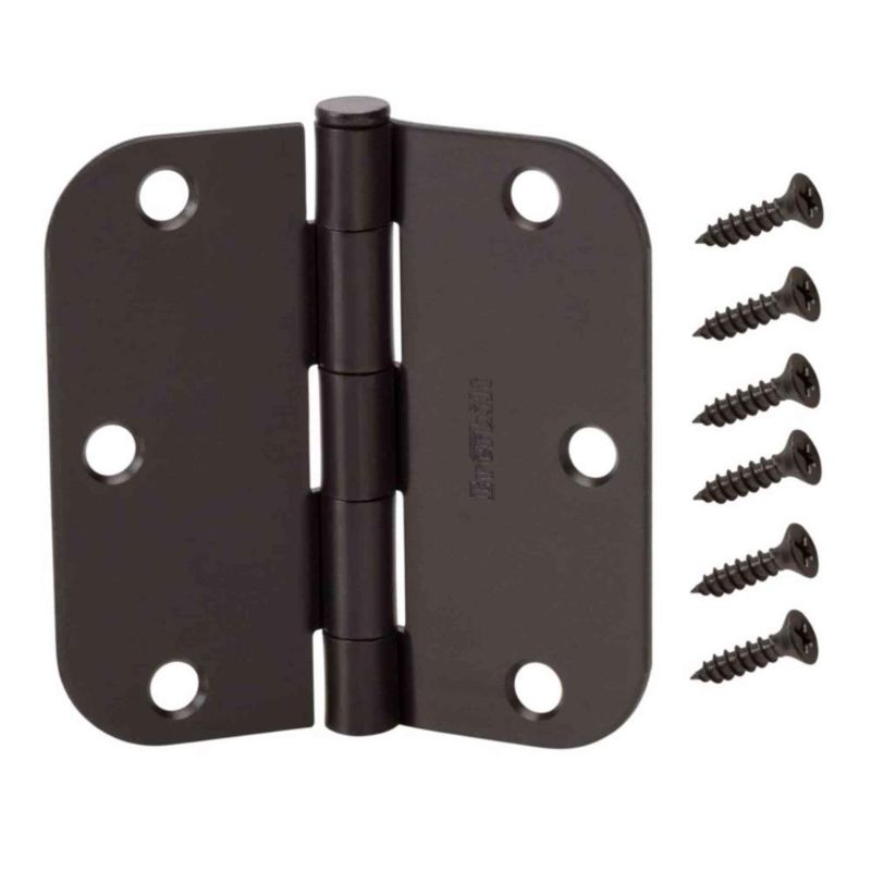 Photo 1 of 3-1/2 in. and 5/8 in. Radius Matte Black Smooth Action Hinge (3-Pack) - 2ct