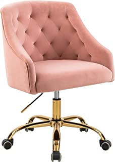 Photo 1 of Velvet Fabric Pink Desk Chair for Home Office | Swivel Task Chair | Modern Design | Chairs for Bedroom Desk | Girls | for Women | Pink |
