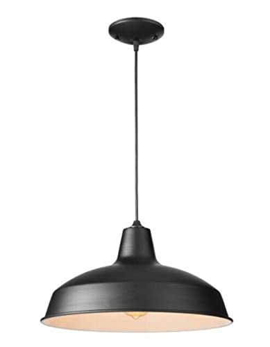 Photo 1 of 1-Light Black Warehouse Pendant Hanging Light with Metal Shade
