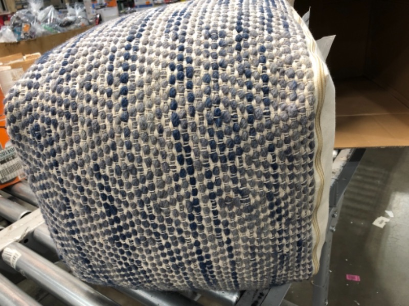 Photo 2 of 16x16x16- LEPOUF Signature Design by Ashley Chevron Handmade Woven Pouf, Blue and White
