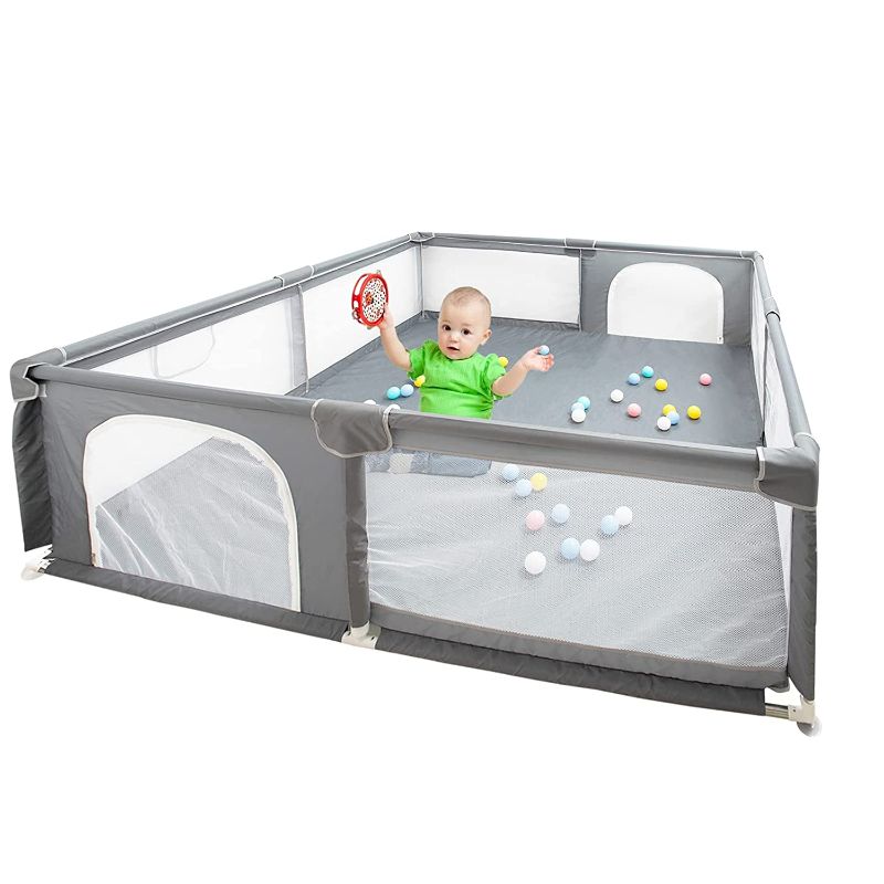 Photo 1 of 79" x 79" Extra Large Baby Playpen with 2 Gates