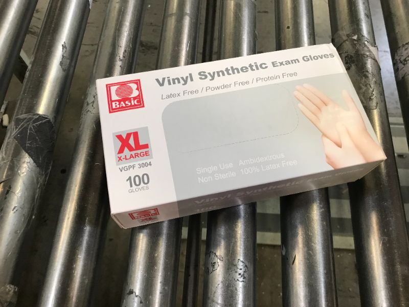 Photo 1 of Basic Extra Large Vinyl Synthetic Exam Gloves - 100 ct