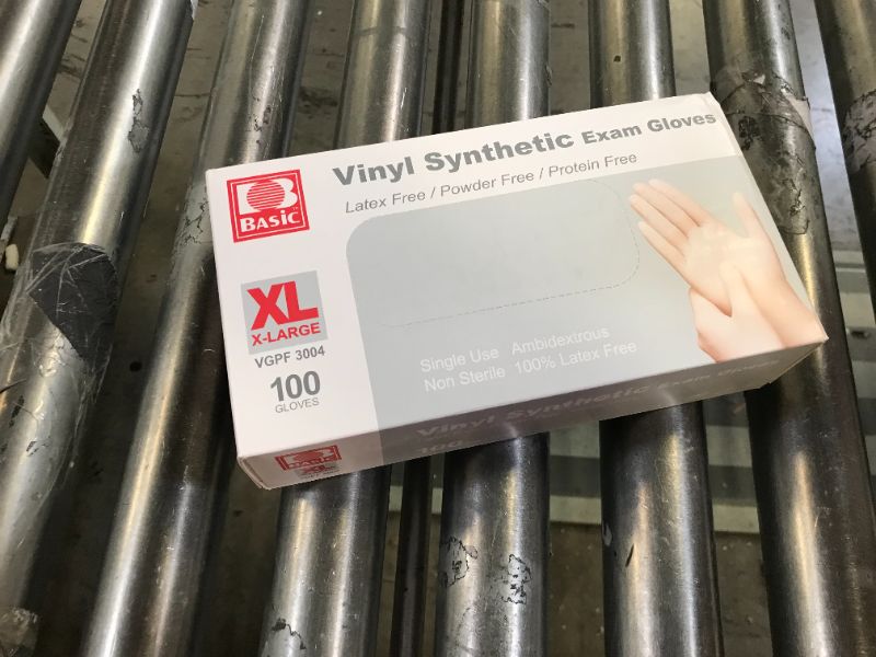 Photo 2 of Basic Extra Large Vinyl Synthetic Exam Gloves - 100 ct