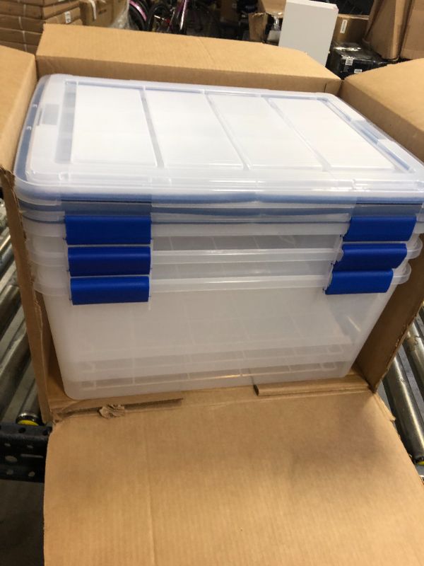 Photo 2 of IRIS 3pk 60qt Weathertight Multi-Purpose Storage Box Clear with Blue Buckles