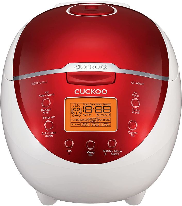 Photo 1 of Cuckoo CR-0655F 6 Cup Micom Rice Cooker and Warmer, 11 Menu Options, Nonstick Inner Pot, Red/White
