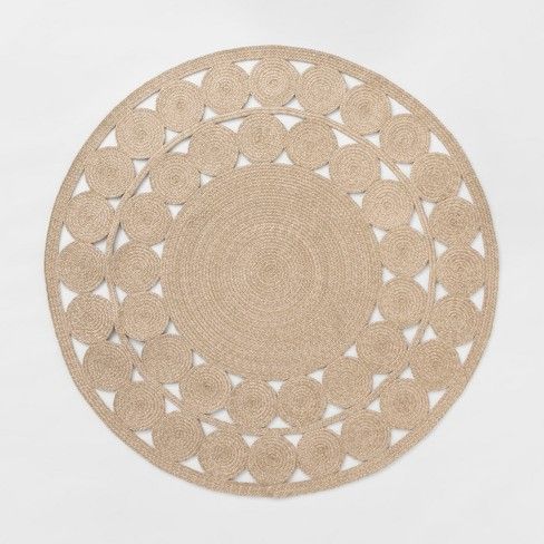 Photo 1 of 6' Ornate Woven Round Outdoor Rug Neutral - Opalhouse™