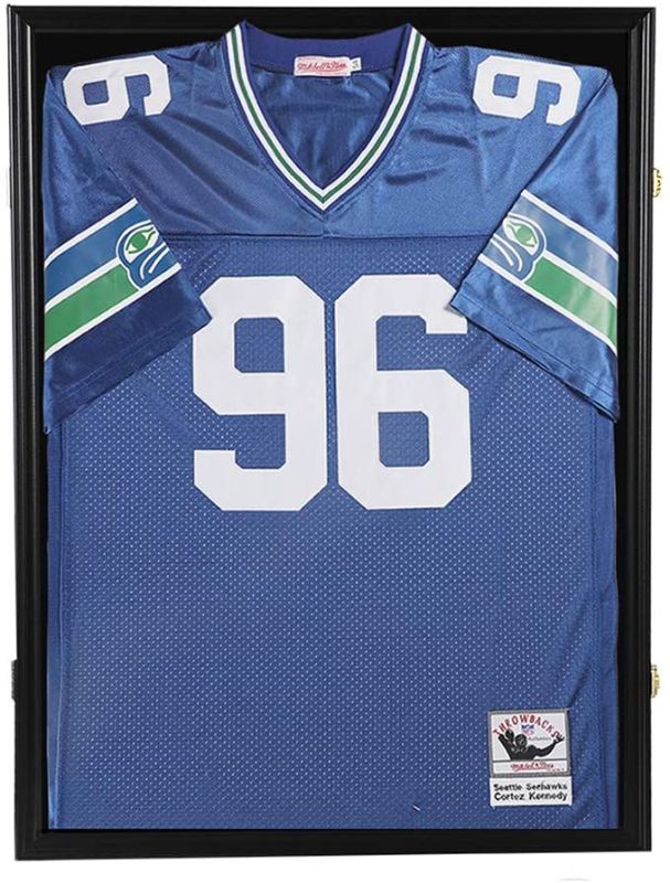 Photo 1 of Jersey Display Frame Case Large Frames Shadow Box Lockable with UV Protection Acrylic Hanger and Wall Mount Option for Baseball Basketball Football Soccer Hockey Sport Shirt
