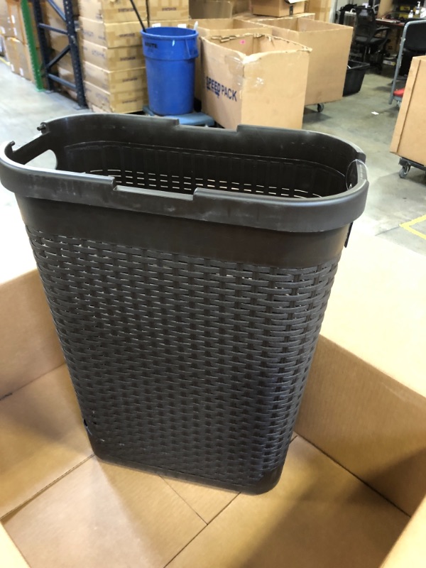 Photo 2 of 40 l Brown Plastic Slim Laundry Basket Laundry Hamper with Cutout Handles Dirty Clothes Storage NO LID