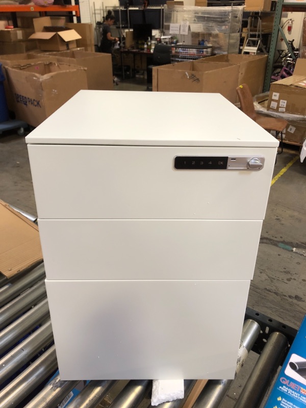 Photo 2 of DEVAISE 3-Drawer Mobile File Cabinet with Smart Lock, Pre-Assembled Steel Pedestal Under Desk, White
