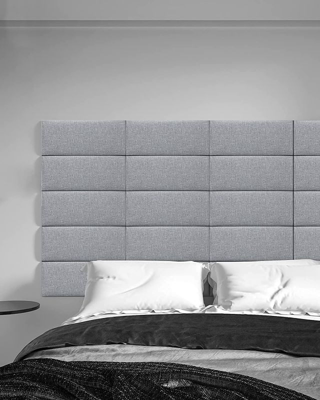 Photo 1 of Art3d Queen/Full Size Wall Mounted Panel Upholstered Headboards in Gray - Pack of 8 Panels 31.5" x 11.8" Each
