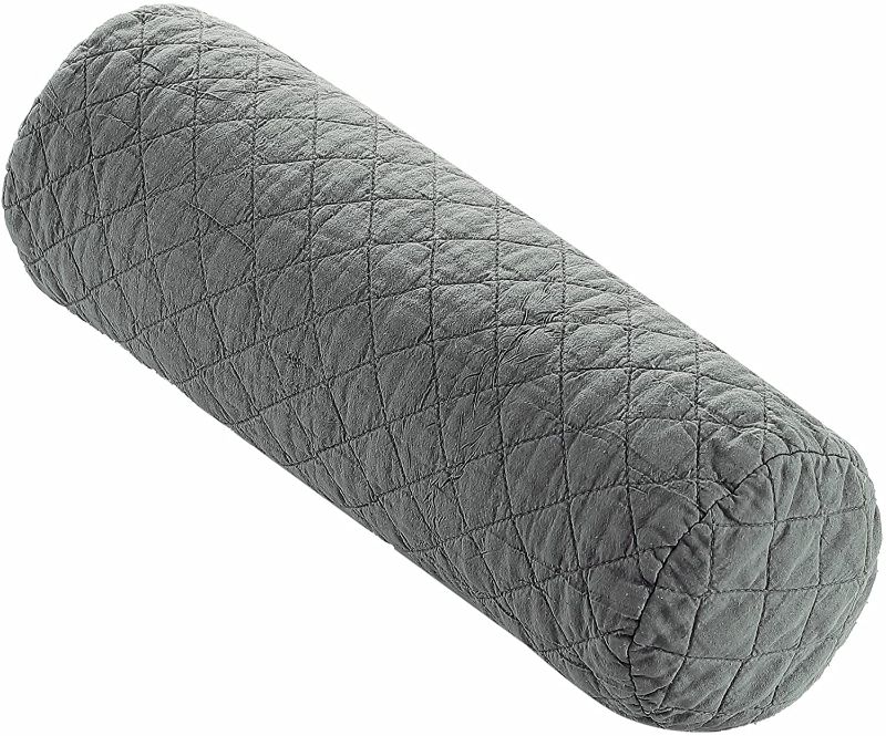 Photo 1 of Brielle Home Ravi Stone Washed Solid Diamond Stitched Quilted Bolster Pillow, 18x6, Fern
