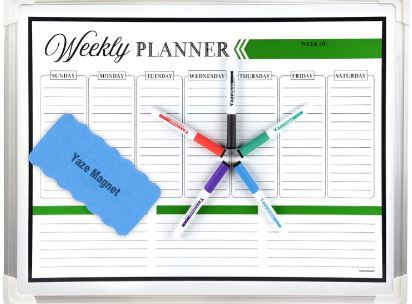 Photo 1 of Weekly Schedule White Board for Wall - Dry Erase One Week Whiteboard Planner - 24X18' - 5 Magnetic Markers & Large Eraser - Hanging Daily Family Task Organizer - Days of Week Chore Planning Pad
