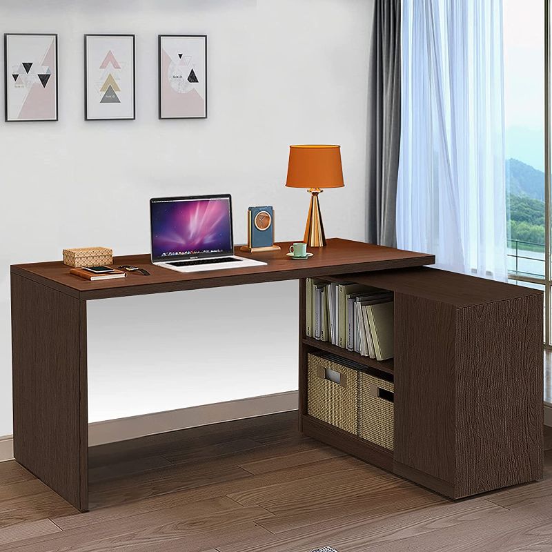 Photo 1 of Vanrohe L-Shaped Office Computer Desk with Storage Shelves WALNUT
