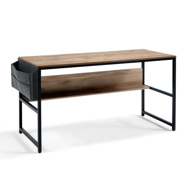 Photo 1 of Linsy Home 55 in. H Dark Wood Computer Desk with Bookshelf and Storage Bag
