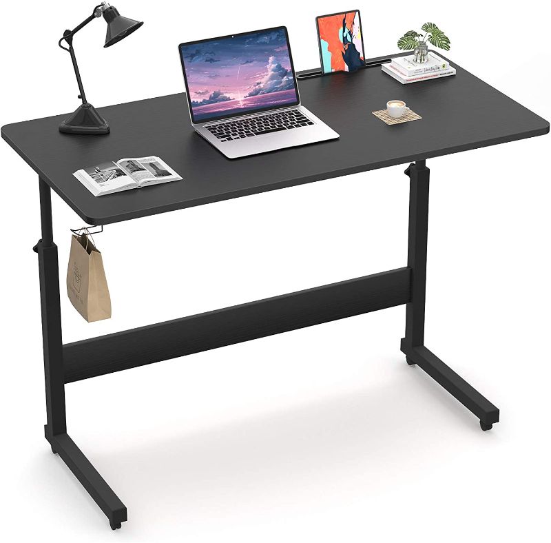 Photo 1 of Armocity Height Adjustable Desk, 39" Manual Standing Desk Small Mobile Rolling Computer Desk with Wheels and Hook, Portable Laptop Table for Home Office Living Room Bedroom, Black
