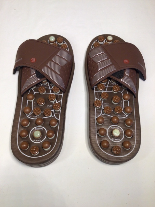 Photo 2 of BYRIVER Acupressure Slippers Slides for Men Women, Plantar Fasciitis Foot Massager Circulation, Reflexology Massage Flip Flops Shoes Sandals, Relaxation Gifts for Mom dad-BROWN