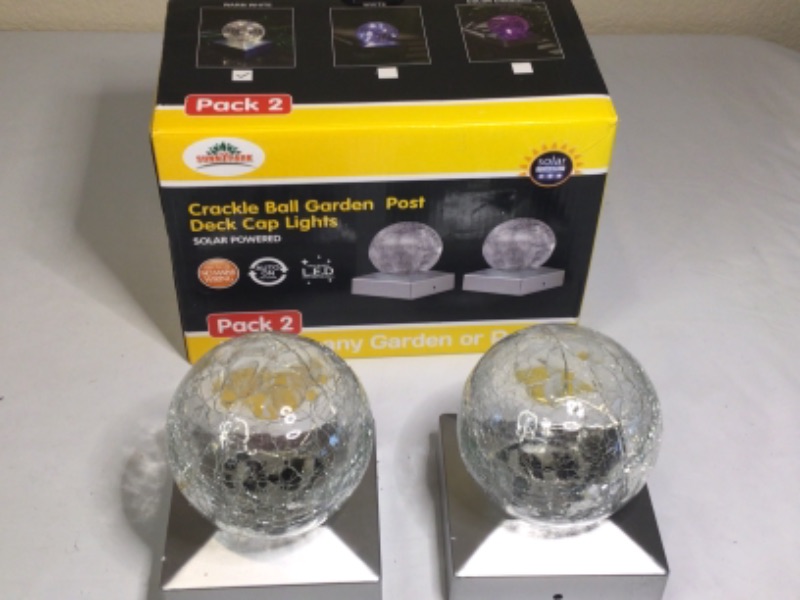 Photo 2 of 2 Pack-4x4 Solar Post Cap Lights - SunnyPark Deck Fence Outdoor Railing Lights Decorative Solar Powered Gazing Ball Caps LED Lamp for Garden, Patio, Pathway