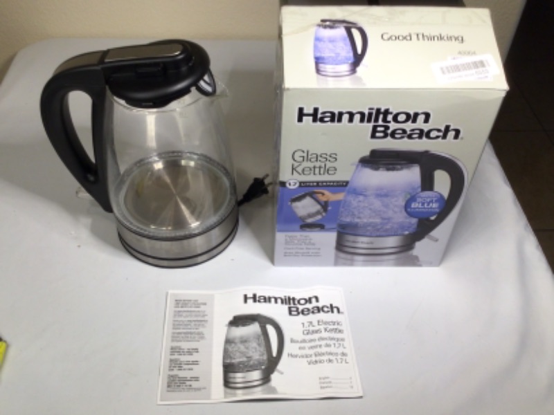 Photo 2 of Hamilton Beach Electric Tea Kettle, Water Boiler & Heater, Cordless, LED Indicator with Auto-Shutoff & Boil-Dry Protection, 1.7L with Built-In Mesh Filter, Clear Glass