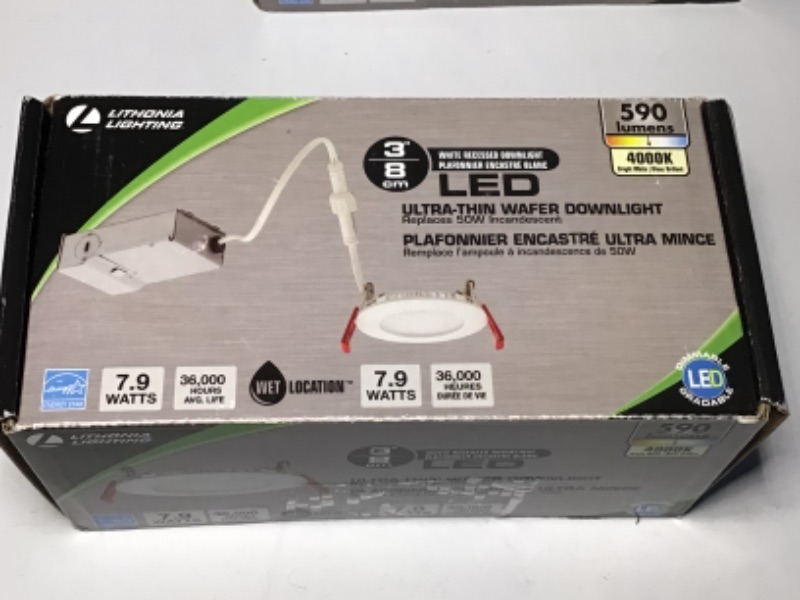 Photo 3 of 4 Pack- Lithonia Lighting WF4 30K40K50K 90CRI MW M6 LED Color Temperature Selectable Ultra Thin Recessed Downlight, 3000K 4000K 5000K, White