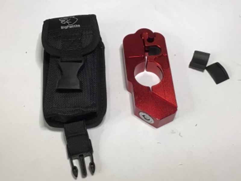 Photo 2 of BigPantha #1 Motorcycle Lock - A Grip / Throttle / Brake / Handlebar Lock to Secure Your Bike, Scooter, Moped or ATV in Under 5 Seconds! (Red). BONUS Grip Lock Holster for Easy Storage & Transporting