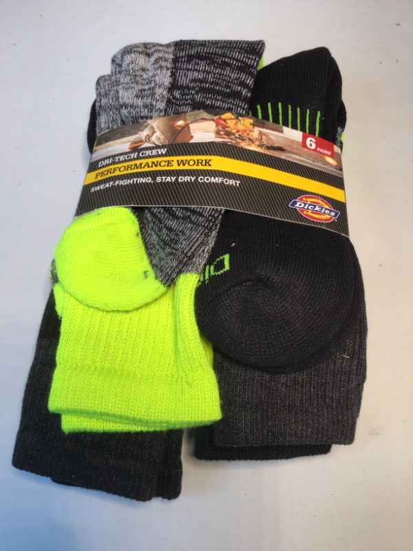 Photo 1 of Dickies Dri-Tech Crew Socks- Performance Work- Sweat Fighting, Stay Dry Comfort- 6 Pairs-Size 6-12