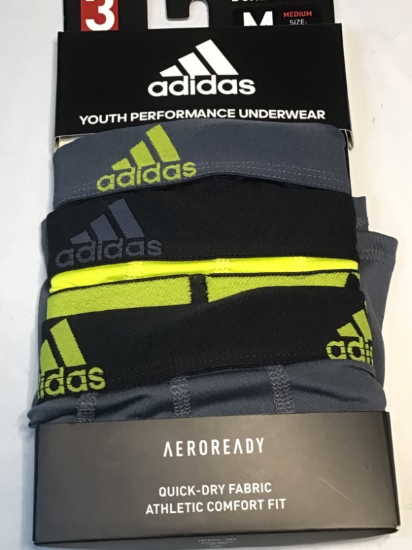 Photo 1 of Adidas Youth Performance Boxer Briefs- 3 Pack- Black, Yellow, Gray- Size Boys Medium 10-12