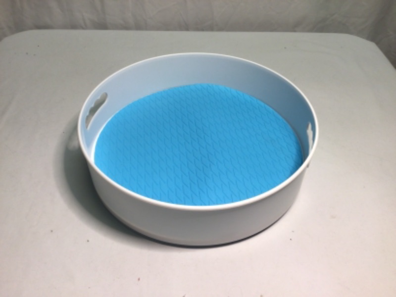 Photo 1 of 2 Pack- White Plastic Lazy Susan with Blue Silicone Insert Pad- 12 inches Diameter