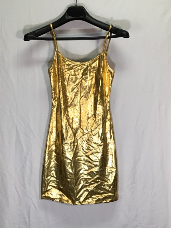 Photo 1 of Women's Sexy Short Cocktail Dress by Route 3-Strap Shoulders-Shimmery Gold- Size Small