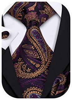 Photo 1 of Barry.Wang Men Ties Paisley Woven Silk Necktie Set with Pocket Suqare Cufflinks Formal- Purple