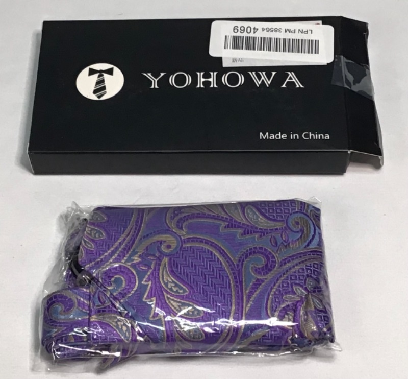 Photo 2 of Barry.Wang Men Ties Paisley Woven Silk Necktie Set with Pocket Suqare Cufflinks Formal- Purple