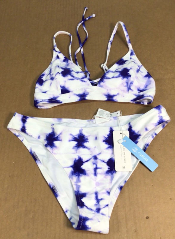 Photo 1 of Women's Two Piece Swimsuit by CupShe- White with Blue Tie Dye- Size Medium