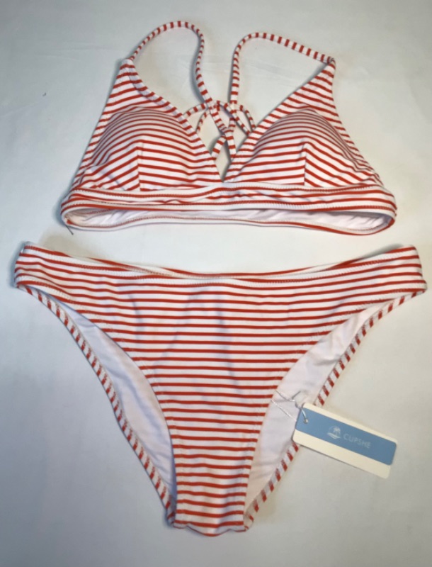 Photo 1 of Women's Two Piece Swim Suit by CupShe- Candy Stripe Red and White- Size Medium