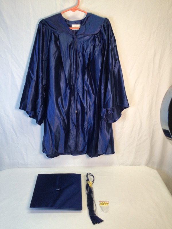 Photo 1 of Child's Graduation Robe and Mortar with Tassle and 2021 and 2022 Attachable Medallions- Blue- Label on Robe says Size 27"