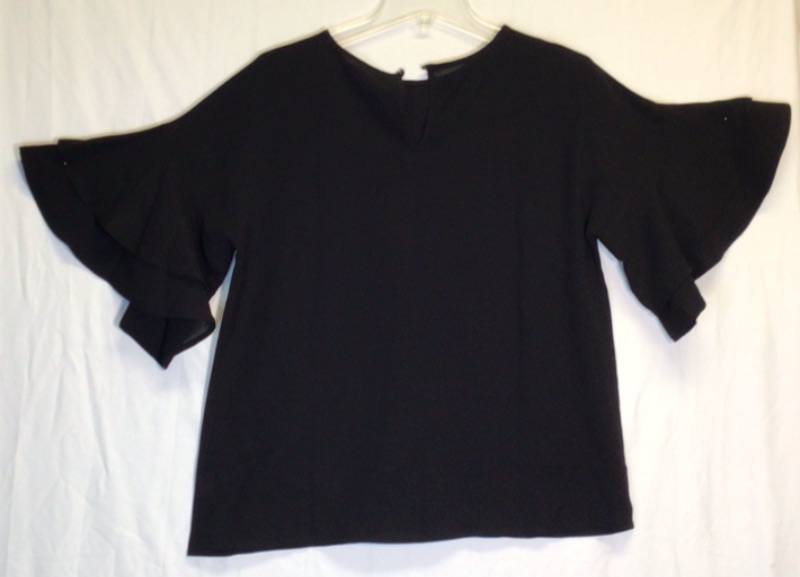 Photo 1 of Women's Top- Short Flared Sleeves- Modest Crew Neck with One Top Button- Black