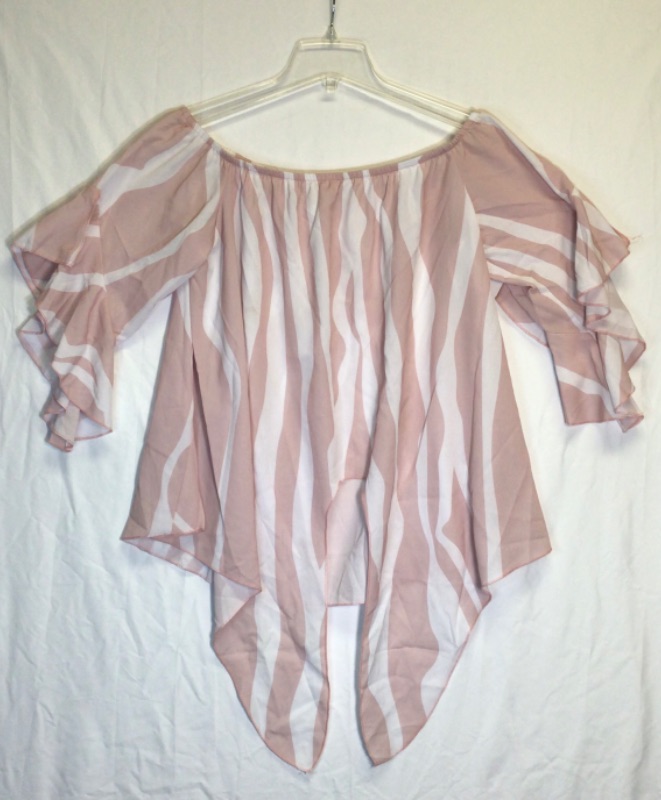 Photo 1 of Women's Top- Flowing Pink and White Top with Wide Crew Neck and Ruffled Short Sleeves- Size XL