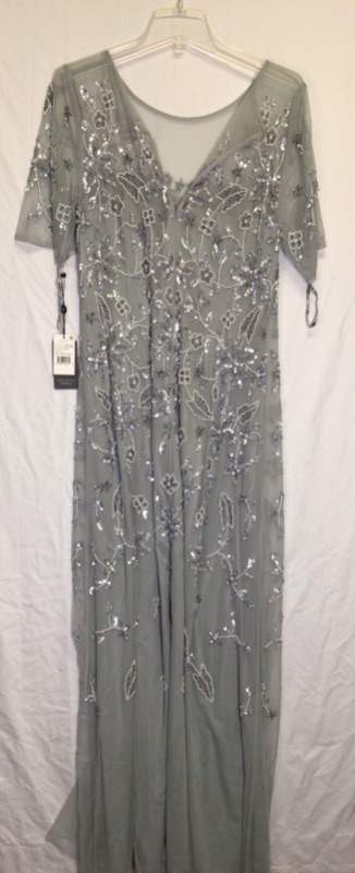 Photo 1 of Adrianna Papell Womens Long Evening Gown with Beaded Flowers and Leaves- Color Frosted Sage- Size 14