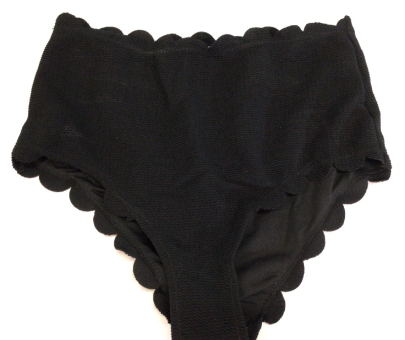 Photo 2 of Women's Two Piece Swim Suit- Black with Fashionable Scalloped Edges- Top is Single Shoulder Strap- Size Medium