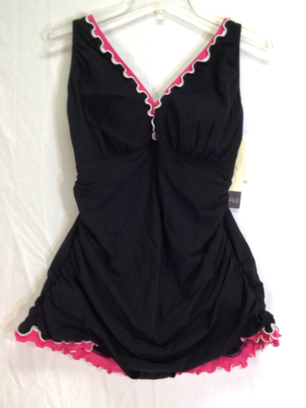 Photo 2 of Women's One Piece Swimsuit by Gottex- Black with Pink Trim- Size 18W