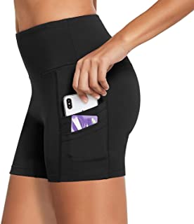 Photo 1 of Baleaf Women's  5" High Waist Workout Yogo Shorts Tummy Control Side Pockets-Black-Size Large