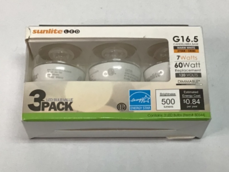 Photo 2 of Sunlite G16.5/LED/5W/D/E12/FR/ES/27K/3PK Dimmable Energy Star 2700K Candelabra Base Warm White LED Globe G16.5 5W Light Bulb (3 Pack), Clear