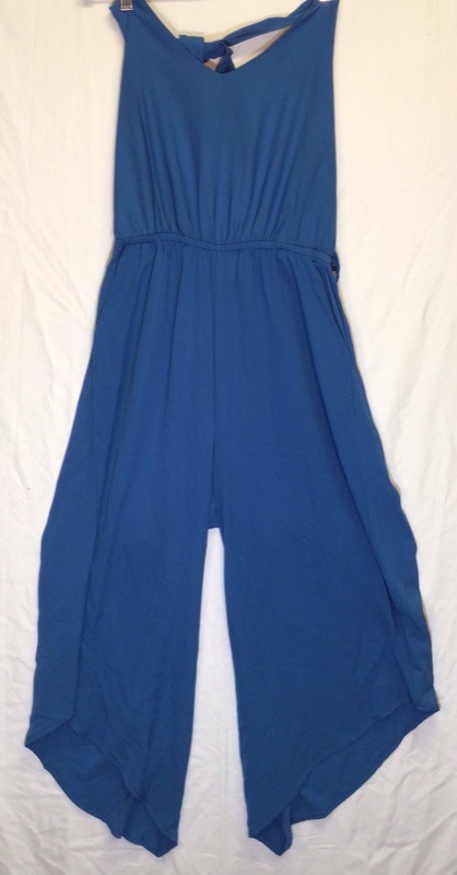 Photo 1 of BELONGSCI Women Outfit Sleeveless Shoulder Bandage Waistband Sexy V-Neck Wide Leg Long Jumpsuit with Belt-Blue-Size Medium