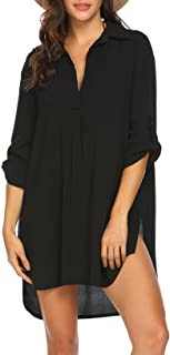 Photo 1 of Ekouaer Women's Swimsuit Beach Cover Up Shirt Bikini Beachwear Bathing Suit Beach Dress-Black-Size Large