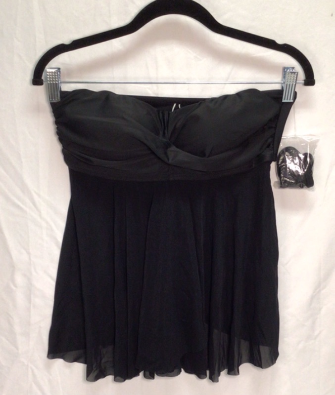 Photo 1 of Women's Two Piece Tankini Swim Suit-Strapless-Twist Front-Flouncy Front-Color Black-Size Small