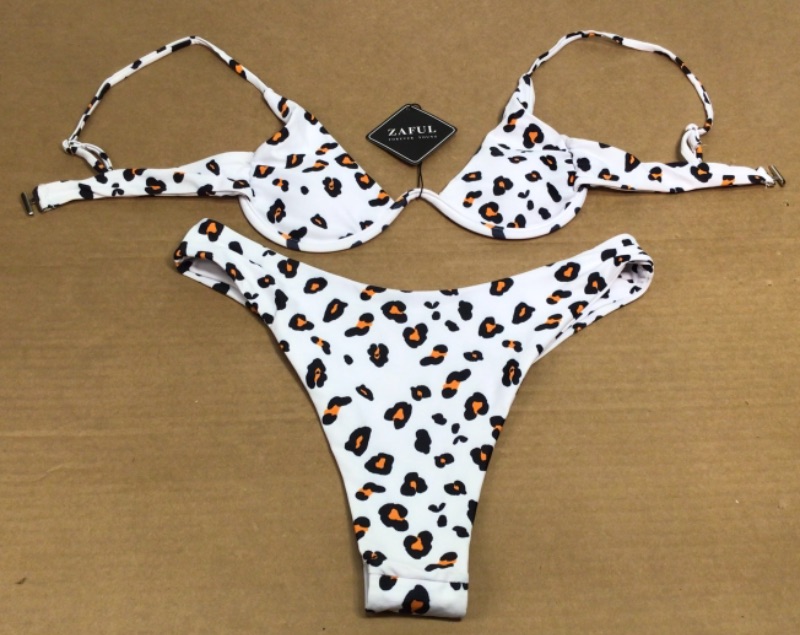 Photo 1 of Women's Bikini by Zaful- Underwire Top--White with Leopard Spots- Size 6